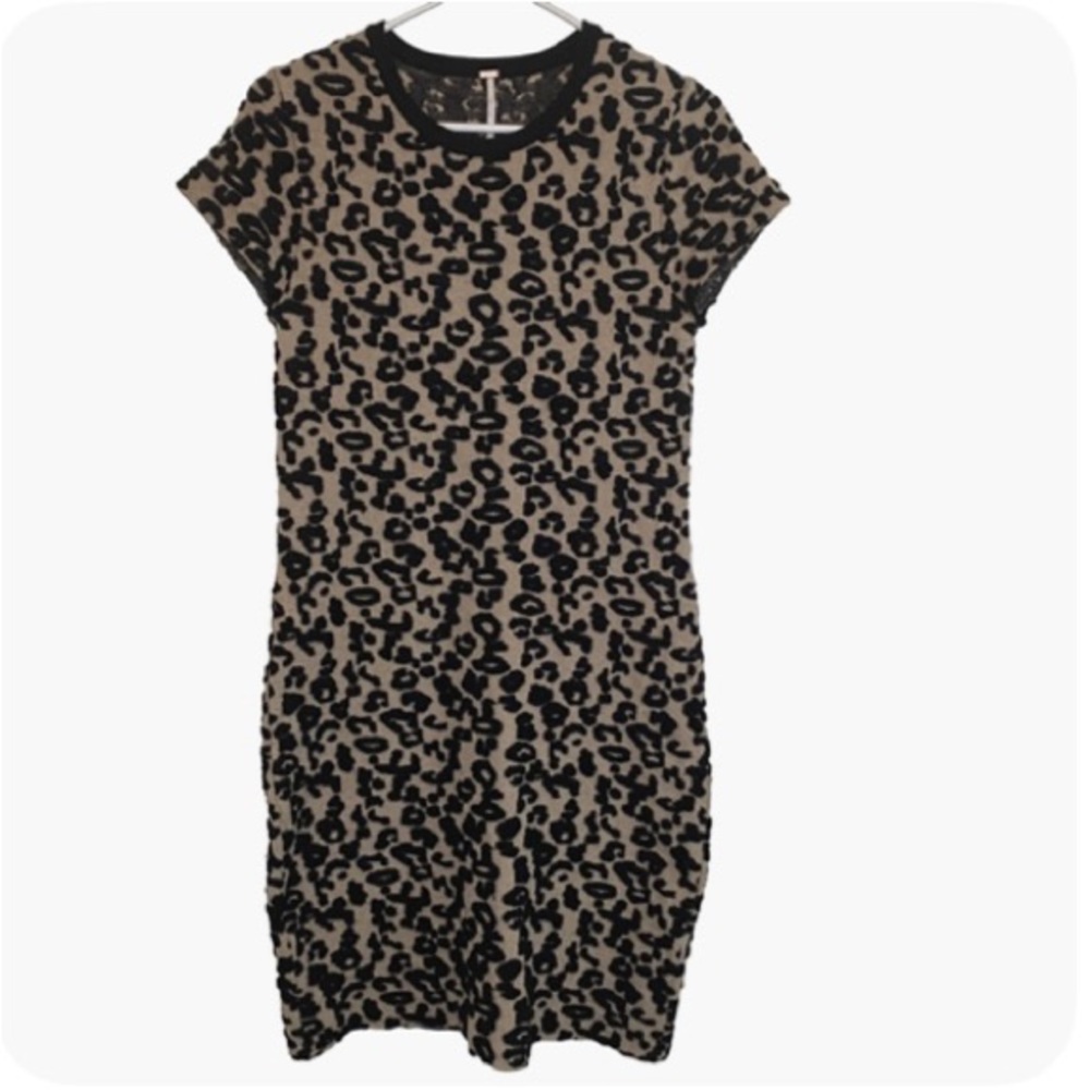 Free People Women’s Dress In Tan/Beige With Black Cheetah Like Design Size M